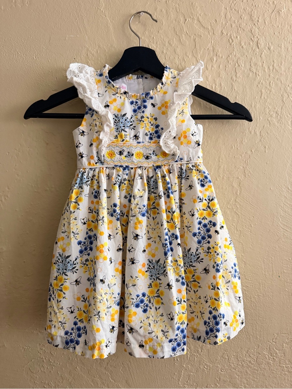 Bonnie Baby White Dress with Yellow & Blue Floral Print